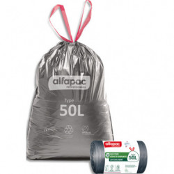 ALFAPAC Boîte de 390 sacs à lien coulissant recyclé type 50L résistant coloris argent&#47;noir