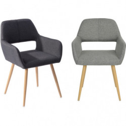 Chaise fixe en tissu, pieds en métal imitation bois