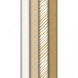 CLAIREFONTAINE Papier Cadeaux 60g 5x0,70m Motifs : Coeurs, feuilles bandes, pois blanc et or
