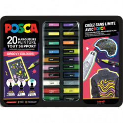POSCA Mallette GROOVY COLOURS de 20 marqueurs peinture. 3 pointes PC1MC, PC3MC et PC5M.Couleurs assorties