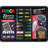 POSCA Mallette GROOVY COLOURS de 20 marqueurs peinture. 3 pointes PC1MC, PC3MC et PC5M.Couleurs assorties