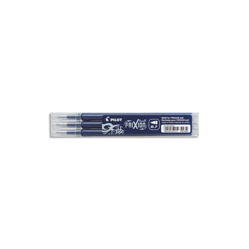 PILOT Set de 3 recharges pour roller FriXion Ball. Pointe moyenne 0,7 mm. Encre Bleu nuit