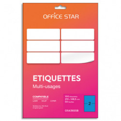 OFFICE STAR Boîte 100 étiquettes adhésives multiusage format A5 210x148mm. Planche A4. Coloris bleu