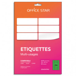 OFFICE STAR Boîte 1200 étiquettes adhésives multiusage format 70x37mm. Planche A4. Coloris vert