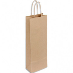 Paquet de 50 sacs kraft économique pour bouteille avec poignées torsadée 140 + 80 x 390 mm