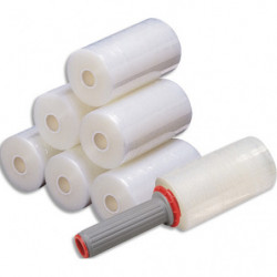 Bobinette de film étirable 23 microns 125 mm x 150 m avec poignée offerte pour 24 unités