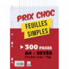 Lot de 300 pages copies simples grand format A4 grands carreaux Seyès 70g perforées