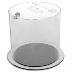 PROBBAX Collecteur transparent 12L fermeture à clef. Dim ouverture 11 x 3,8 cm. H25 cm, diamètre 25cm.