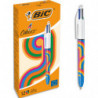 BIC Stylo bille rétractable 4 Couleurs. Corps décoré d'un design Tie &amp; Dye rose, bleu violet et bl