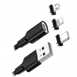 APM C&acirc;ble Magnétique, 3in1, USB-A &gt; USB-C &#47; Lightning &#47; Micro, nylon, 1m 570380
