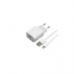 APM Chargeur secteur, 1 USB-A, 2.1 A, blanc + (c&acirc;ble MFI, USB-A &#47; Lightning) 600271