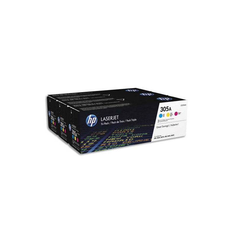 HP 305A CF370AM Pack 3 Toners Cyan Magenta Jaune Authentiques HP Color LaserJet Pro M351/M375/M451/M475