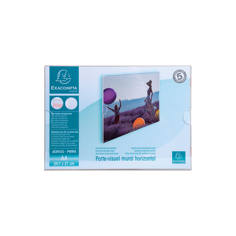 EXACOMPTA Porte-visuel mural en acrylique transparent, fixation adhésive, format A4 paysage