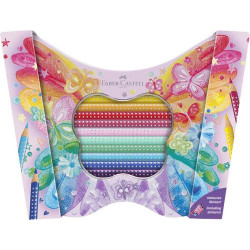 FABER CASTELL Coffret Sparkle Papillon. 20 crayons de couleurs pailletés dont 8pastels+ stickers papillon