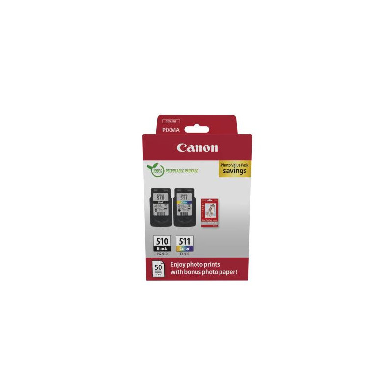 CANON Multipack 2 cartouches Jet d&#39;encre N&deg; 510 + 511 &#47; 2970B017 Noir + Couleur