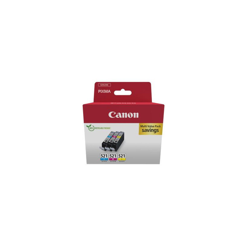 CANON Multipack 3 cartouches Jet d&#39;encre N&deg; 521 &#47; 2934B015 Cyan + Magenta + Jaune