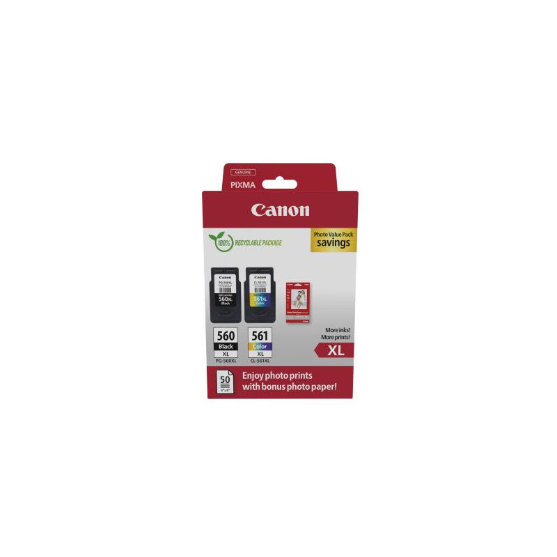 CANON Multipack 2 cartouches Jet d'encre N&deg; 560 + 561 / 3712C008 Noir + Couleur Photo - Format XL