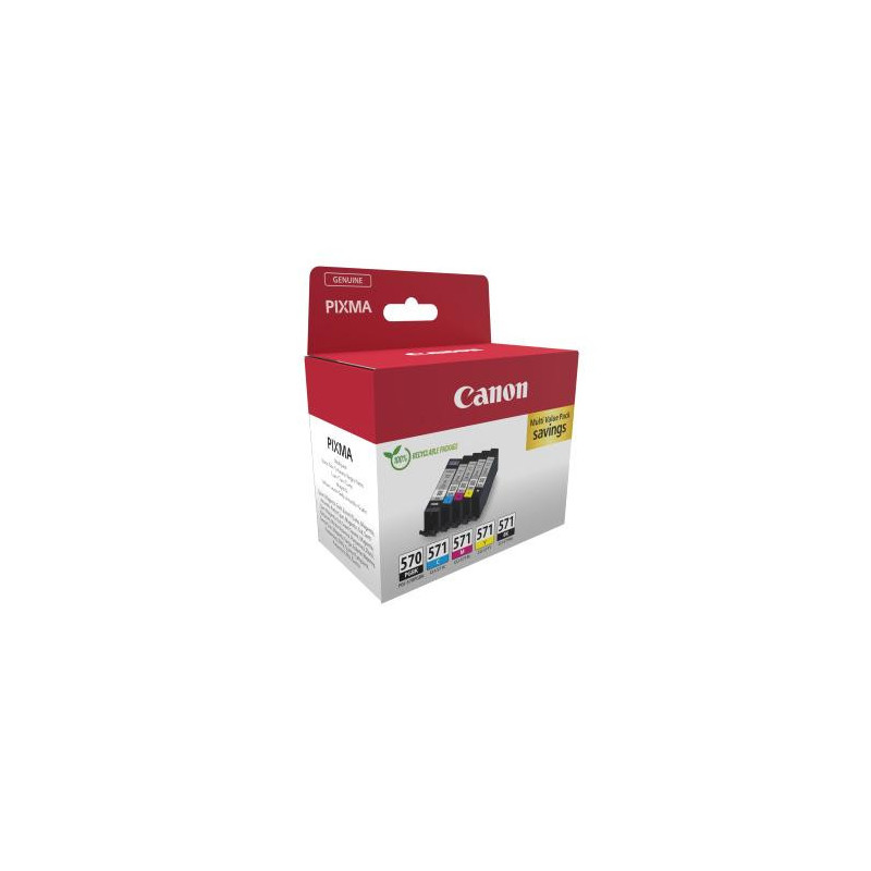 CANON Multipack 5 cartouches Jet d&#39;encre N&deg; 570 + 571 &#47; 0372C006 Noir XL + Noir + Cyan + Magenta + Jaune