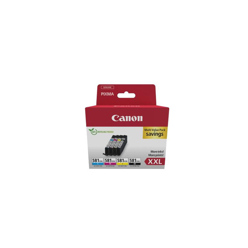 CANON Multipack 4 cartouches Jet d&#39;encre N&deg; 581 &#47; 1998C007 Noir + Cyan + Magenta + Jaune - Format XXL