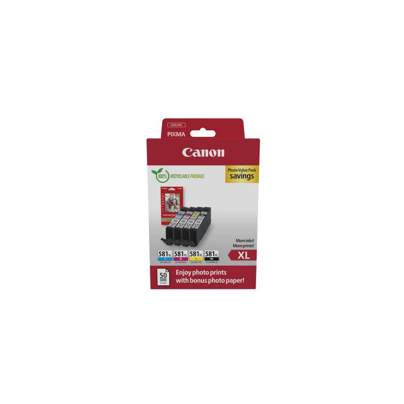 CANON Multipack 4 cartouches Jet d&#39;encre N&deg; 581 &#47; 2052C006 Noir + Cyan + Magenta + Jaune - Format XL