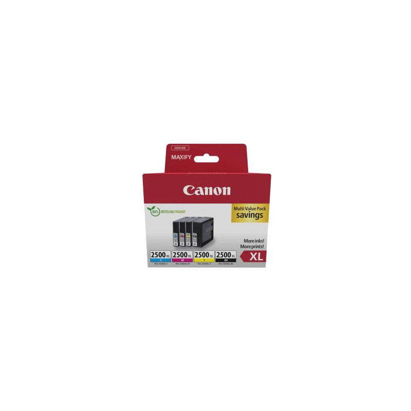 CANON Multipack 4 cartouches Jet d'encre N&deg; 2500 / 9254B010 Noir + Cyan + Magenta + Jaune - Format XL