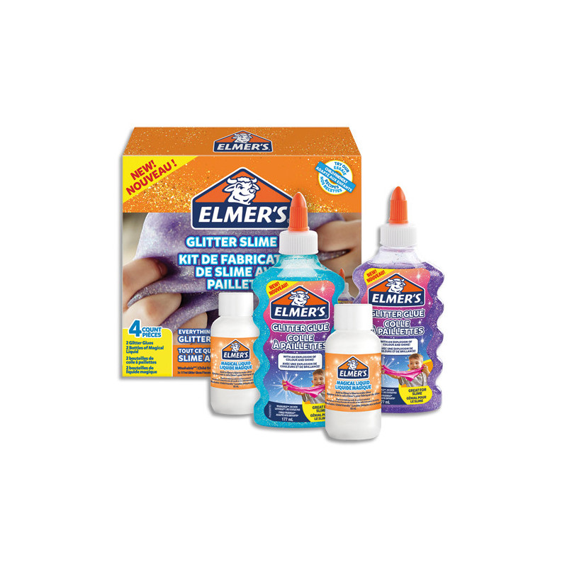 ELMERS &#39;&#39;GLITTER&#39;&#39; Kit &#39;&#39;tout en un&#39;&#39; Slime colle paillette Bleu et Violet
