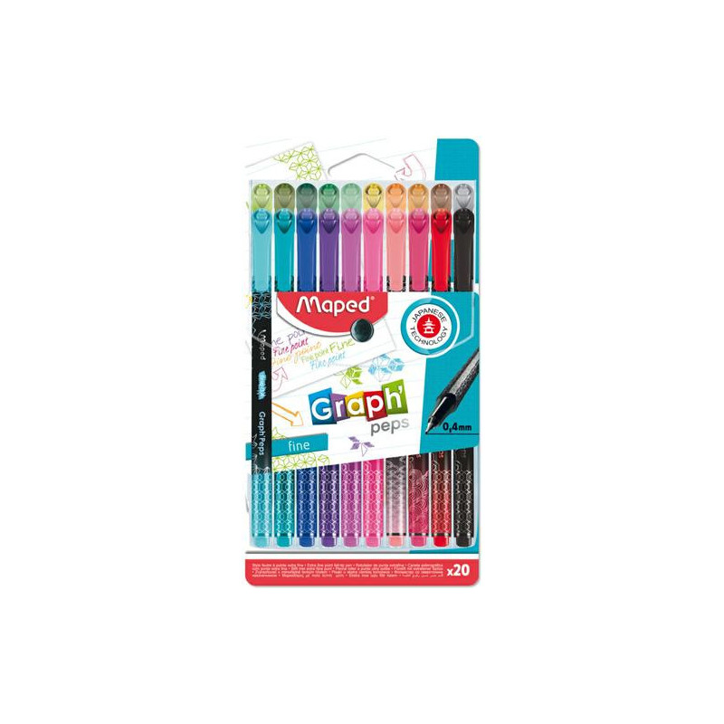 MAPED Pochette de 20 Feutres pointe fine 0,4 mm GRAPH PEPS