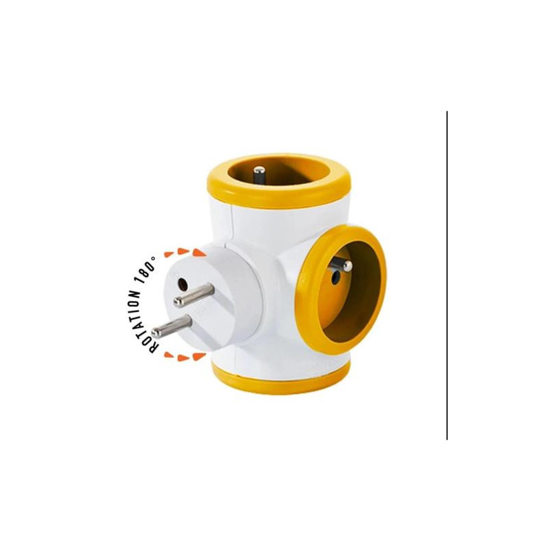 WATT &amp; CO Multiprise triplite WattBall, 2 prises 16A+1 prise 6A+1 USB 2,1A Orange