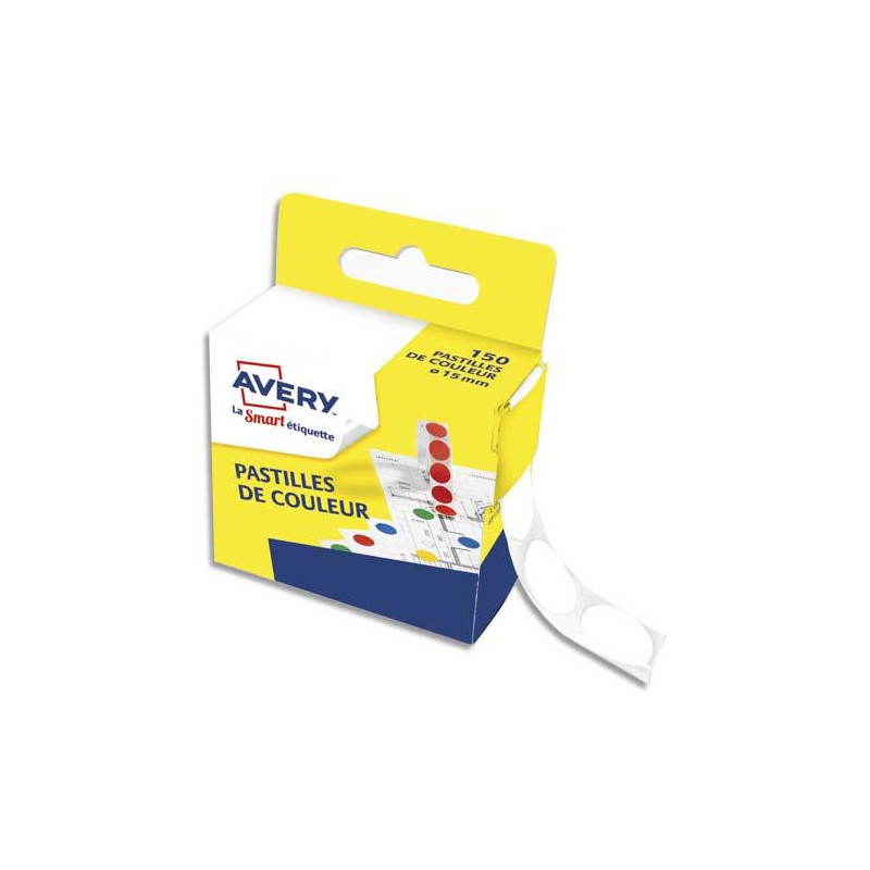 AVERY Boîte distributrice de 150 pastilles adhésives &Oslash;15 mm. Coloris Blanc.