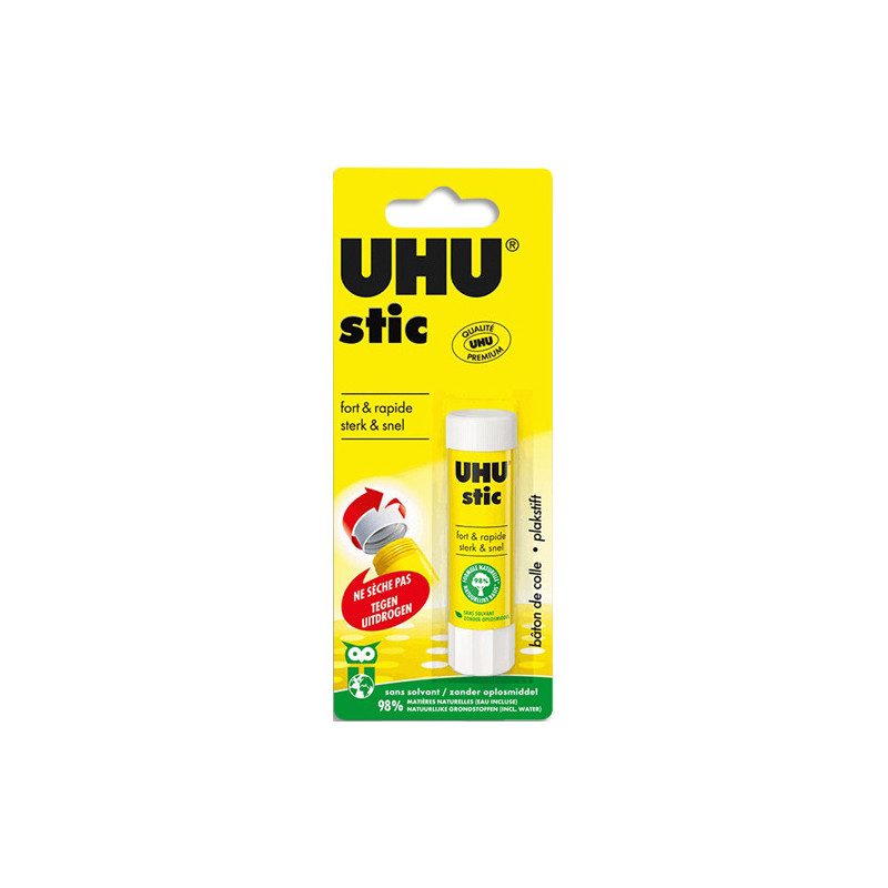 UHU Stic de colle blanche de 8,2g sous blister. Sans solvant. Lavable à l'eau.