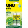 UHU Blister 2 stics colle blanche 8,2g ReNATURE. Tube bio fait à 58% d&#39;origine végétale,100% recyclables.