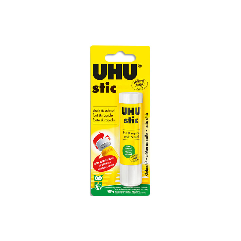 UHU Stic de colle blanche de 21g sous blister. Sans solvant. Lavable à l'eau.