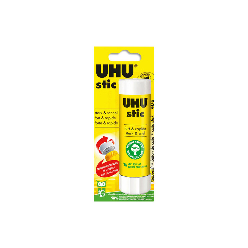 UHU Stic de colle blanche de 40g sous blister. Sans solvant. Lavable à l'eau.