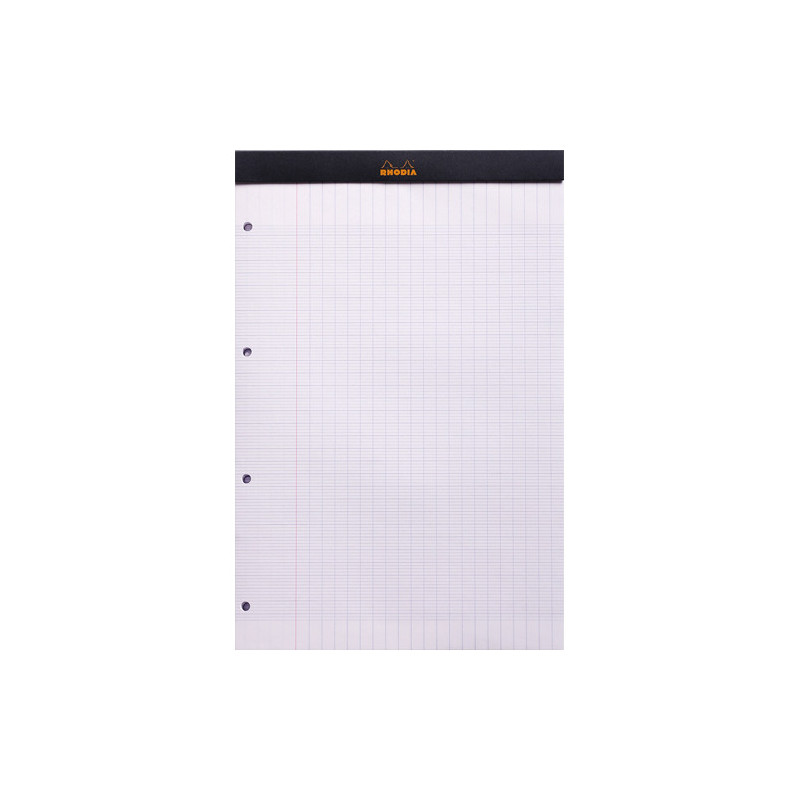 RHODIA Bloc de direction couverture Noire 80 feuilles (160 pages) format A4+ perforées Séyès