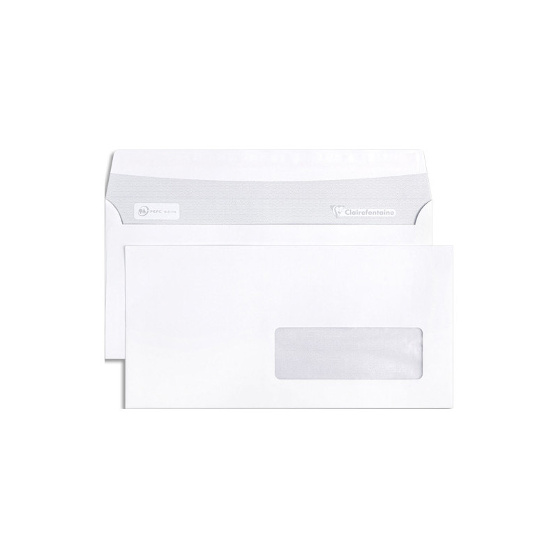 CLAIREFONTAINE Paquet 25 enveloppes blanches 80g DL 110x220mm fenetre 35x100 auto-adhésive
