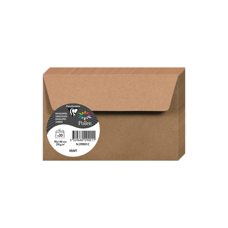 CLAIREFONTAINE Paquet de 20 enveloppes 120g POLLEN 9x14cm. Coloris Kraft