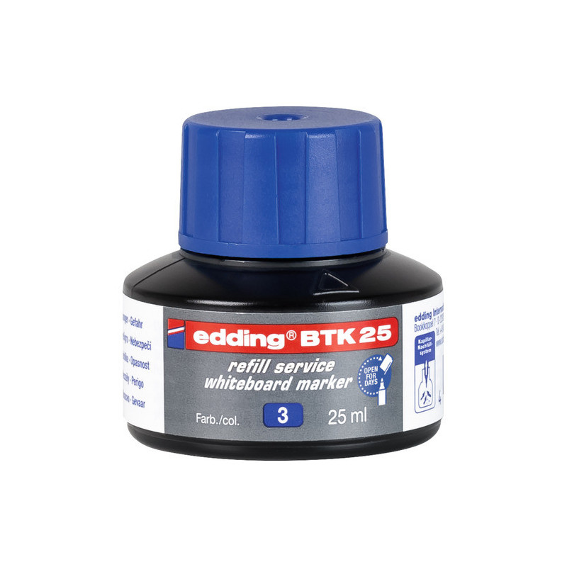 EDDING Recharge pour marqueur tableau blanc. Recharge juqu'a 15 marqueurs. Contenance 25ML. Encre bleue