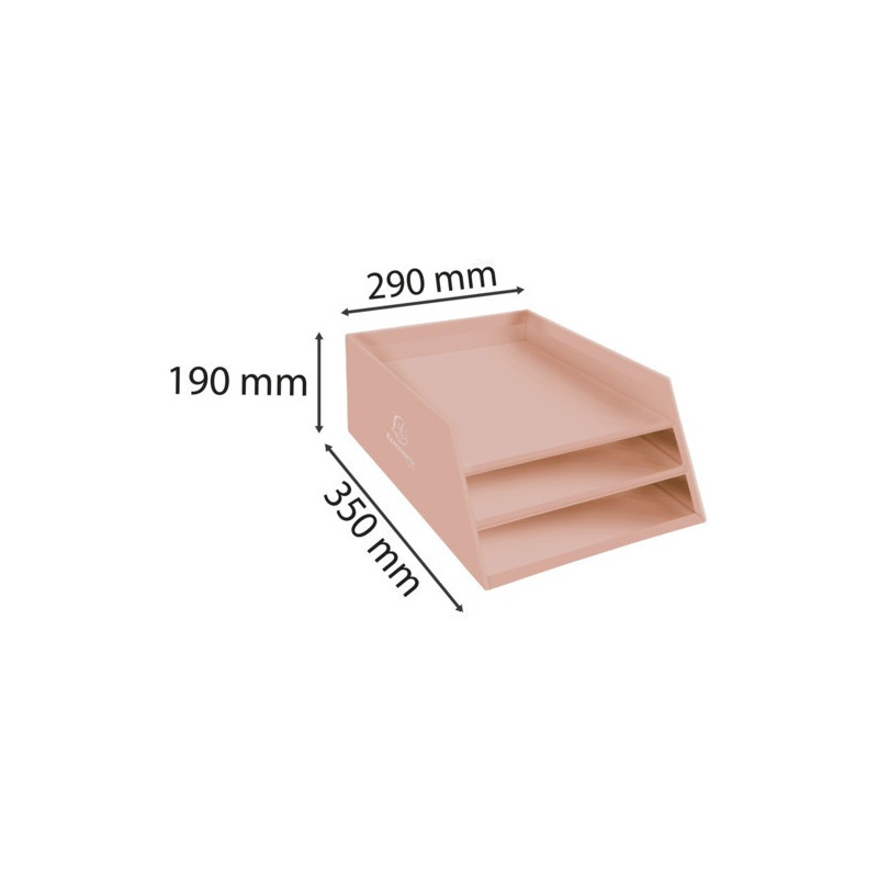 EXACOMPTA Corbeille à courrier Aquarel 3 niveaux en carton Dim (l x h x p): 35 x 19 x 29 cm. Corail