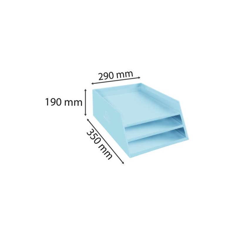 EXACOMPTA Corbeille à courrier Aquarel 3 niveaux en carton Dim(lxhxp): 35 x 19 x 29 cm. Bleu pastel