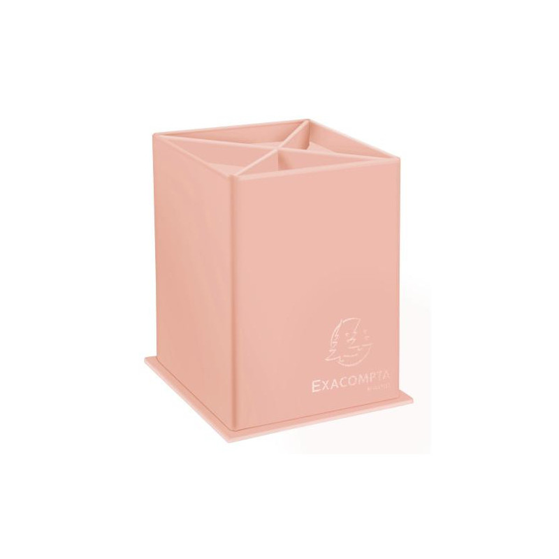 EXACOMPTA Pot à crayons AQUAREL en carton 4 compartiments. Dim (lxhxp): 8,5 x 11 x 8,5 cm. Coloris Corail