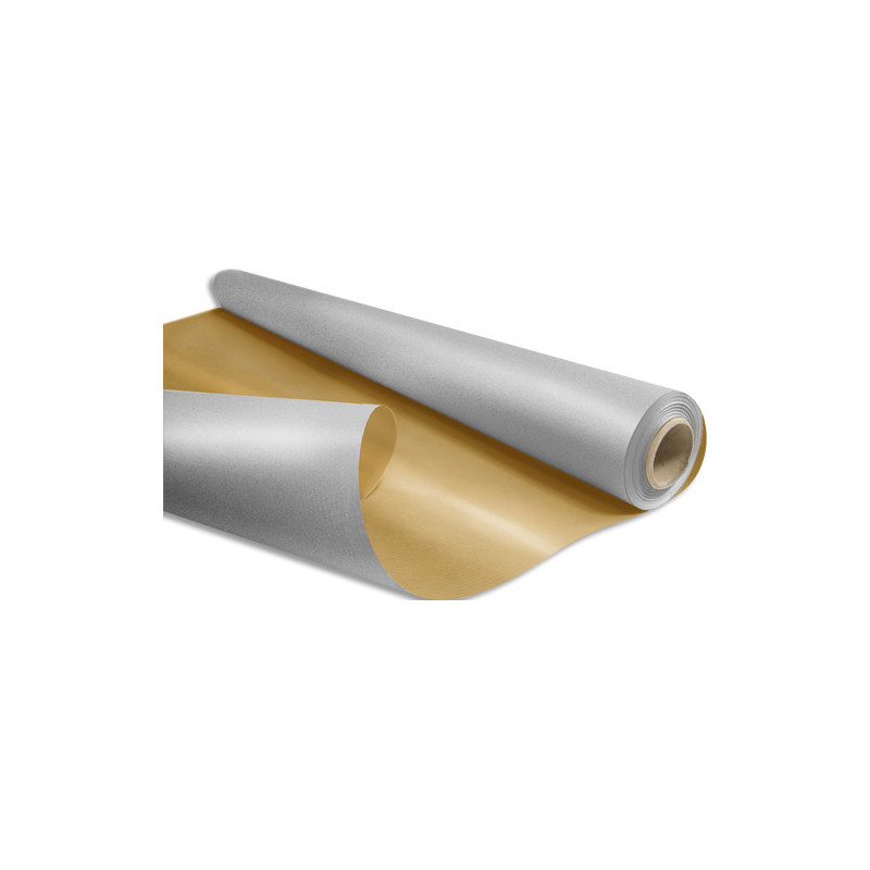 Rouleau de papier cadeau kraft duo métal 60 grammes 0,69 x 50ml or/argent