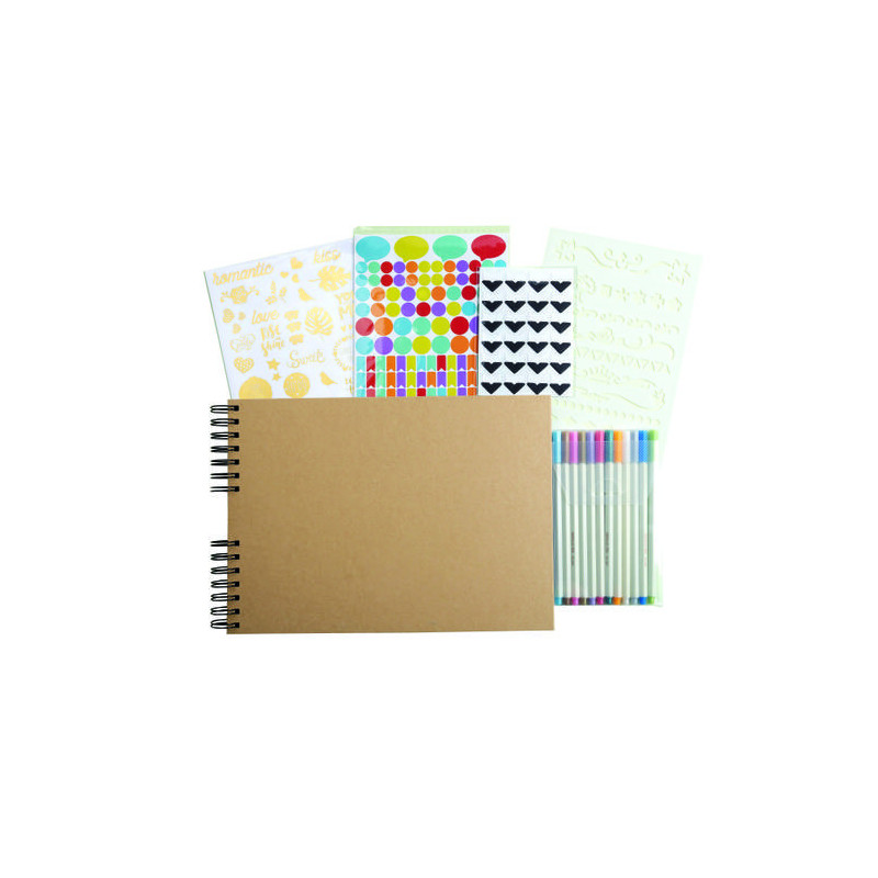 EXACOMPTA Kit de scrapbooking album 70 pages noires Scrap-Addict : Complet - Kraft brun 16802E