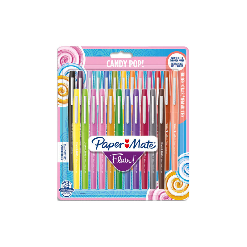 PAPERMATE Blister de 24 feutres Flair Original &amp; Candy Pop &amp; Tropical assortis