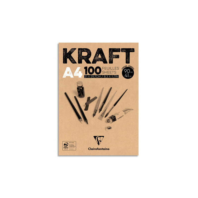 CLAIREFONTAINE Bloc collé Kraft brun A4 100F 90g