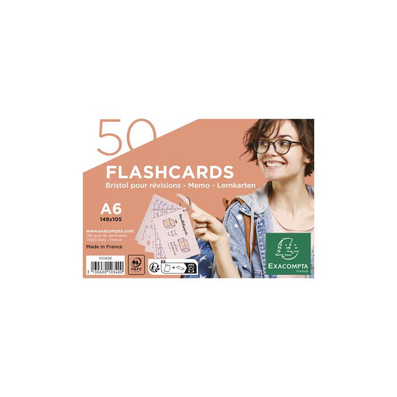 EXACOMPTA Sachet de 50 fiches BRISTOL FLASH OXFORD 2.0 perforé A6 lignées assortis