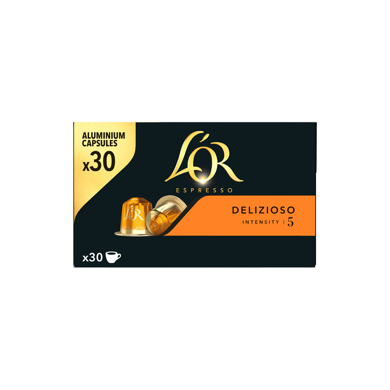 L&#39;OR Boîte de 30 dosettes de café moulu corsé 100% Arabica Espresso Delizioso