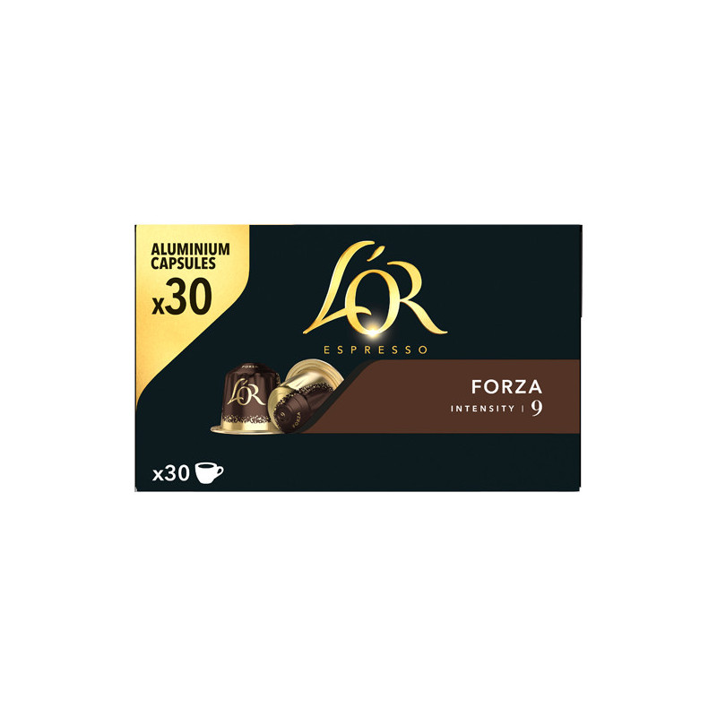 L&#39;OR Boîte de 30 dosettes de café moulu corsé 100% Arabica Espresso Forza