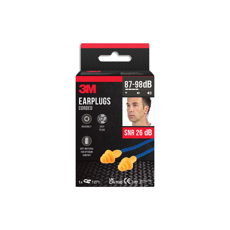 3M Bouchons d&#39;oreille avec cordelette 3M&trade; 1271 BP1451