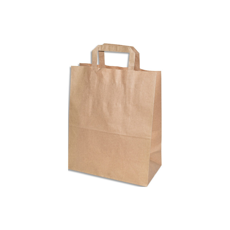 Colis 250 Sacs 26+14x30 cm avec poignées plates en papier kraft brun 80 g/m2 2614302501SACKR80