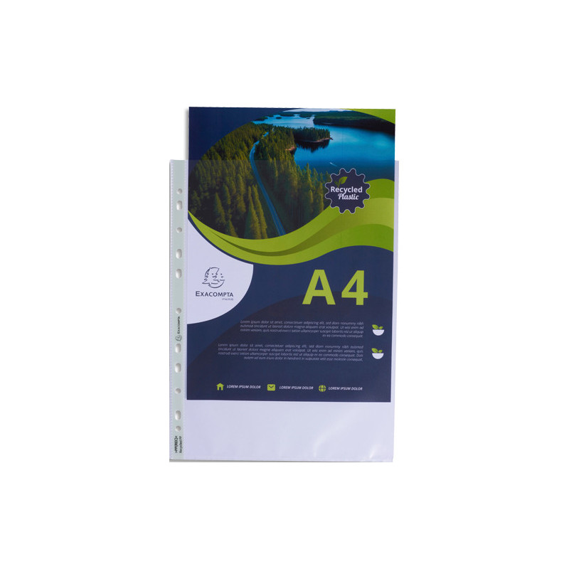 EXACOMPTA Sachet de 100 pochettes perforées A4 en polypropylène recyclé grainé 6&#47;100e
